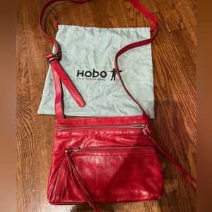 Red Hobo crossbody leather purse